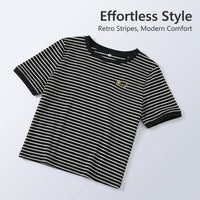 Oversized T Shirts for Women with Contrast Stripe Design, Ladies Summer Tops in Ribbed Knit Material, Going Out for Daily Wear