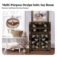 Antique Finish Tibetan Painted Chest Ornate ornamentation Bedside Cabinet bright hues End Table long-Enduringing Construction for Fans of Ethnic Decor, Interior Decorators, Apartment Dwellers, Bedroom, Living Room, Entryway, Hallway