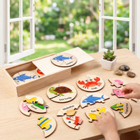 Interlocking Wooden Puzzle Set Early-Learning Puzzle with Storage Box Interactive Educational Toy Screen-Screenless for Preschoolers