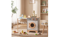 Wooden Washing Machine Toy Front-Loading Pretend Washing Machine Toy Washer Realistic Play Appliance Safe for Children, Playroom