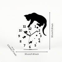 Wall Clock with Cat Silhouette Artistic Cat Silhouette Wall Clock Decorative Timepiece for Office, Cafe
