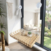 Window Cat Perch and Cat Hammock, Handwoven Rattan Cat Bed with Strong Suction Cups, Folding Storage Suction Cup Cat Bed for Indoor Sunbathing