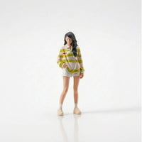 1/64 Striped long-sleeved girl Tiny Standing Figurine Decorative Toy for Hobbyists, Diorama