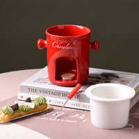 Straight Chocolate Fondue Cup Ceramic Heated Candle Warmer with Fork Couple Mug Gift