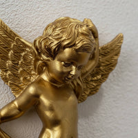 2 Pieces European Design Angel Wall Decor Polyresin Resin Angel Hanging Decor 3D Relief Design Cherub Figurine Home Accent for Living Room, Entryway