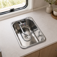 RV Camper Sink with Lid Cutting Board 304 Stainless Steel Brushed Foldable Hot/Cold Faucet