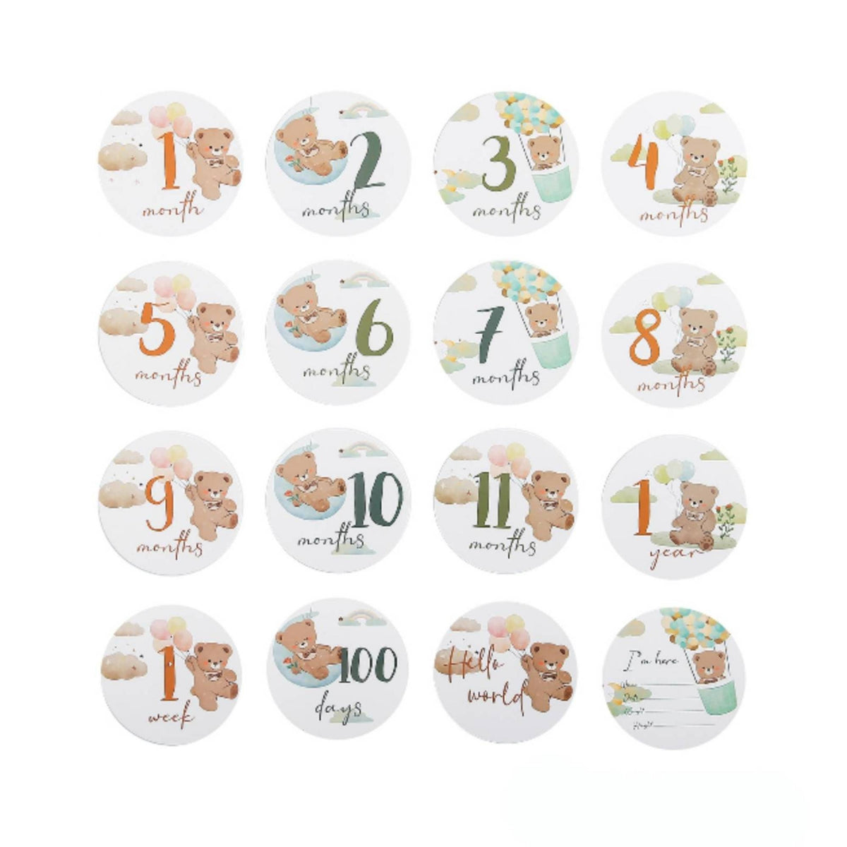 14 Pieces Baby Milestone Cards Pastel Milestone Card Set with Teddy Bear Cute Whimsical for Parents, Nursery Photos, Scrapbook