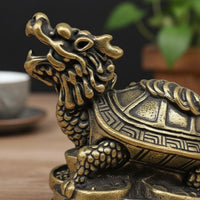 Good Luck Charm Brass Dragon Turtle Housewarming Gift Dragon Tortoise Statue Intricate Details Mother and Child Turtle Ornament Elegant Design for Collectors, Desk, Office, Home Entrance