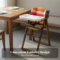 Space Saving Design Foldable Wooden High Chair Easy to Clean Wooden High Chair Removable Tray Solid Wood Toddler Seat Non-Slip Feet for Toddlers, Restaurant Owners, Grandparents, Mealtime, Travel, Home, Kitchen