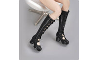 Cutout High Heel Boots 1/6 Scale Long Boots PU Leather for Collection