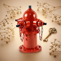 Galvanized Steel Desktop Fire Plug Glossy Industrial Fire Plug Decor Baked Paint Firefighter Inspired Ornament Chain Details