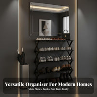 Space-Saving Foldable Shoe Rack Portable Multi-Tier Shoe Shelf Stable Structure Multi-Tier Bamboo Shelf Sturdy Construction for Apartment Dwellers, Homeowners, Entryway, Dorm Room, Small Areas, Hallway