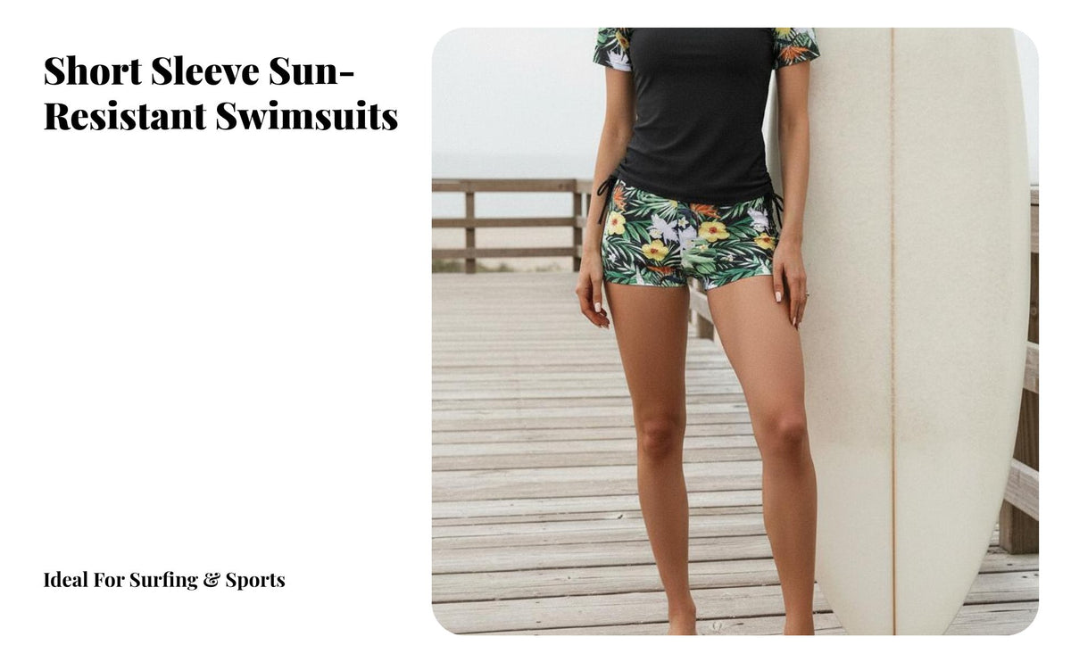 Short Sleeve Surf Shirt Set Quick Drying High Waist Aquatic Shorts Set Short Sleeve Surf Shirt Breathable Material for Surfing