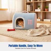 Soft Pet House Portable with Handle Enclosed Pet Tent Warm and Soft Stable Frame for Felines, Winter Use, Indoors, Living Room