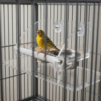 Acrylic Double Bowl Bird Feeder Stainless Steel Bowls Parrot Feeder with Perch Clear View Hanging Bird Food and Water Cups