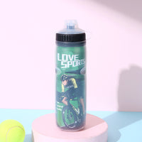 Sports Water Bottle with Extended Tube, Squeeze Spray, Double-Layer, Large Capacity, Long Spout and Straw