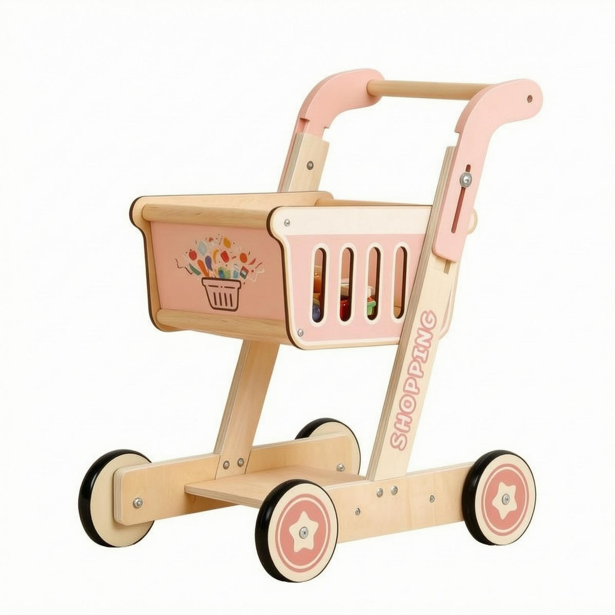 Shopping Cart Pusher Stable Frame Push Cart Pusher Pink for Children