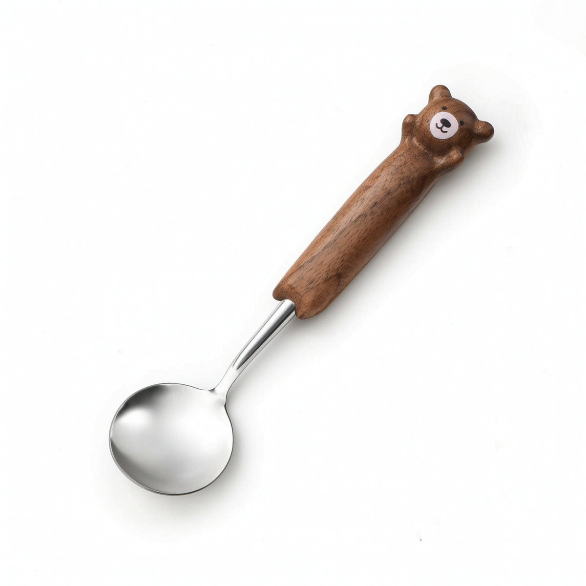 Spoon with Wooden Handle Slim Dessert Spoon Kitchenware Compact for Children, Daily Meals