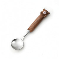 Spoon with Wooden Handle Slim Dessert Spoon Kitchenware Compact for Children, Daily Meals