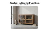 Japanese rustic aesthetic Styling Rustic Glass-Door Cupboard Vintage Design Glass Door Sideboard particle-resistantshielded Storage Cabinet Sturdy Construction for Interior Decorators, homeowners, Renters, Entryway, Dining Room, Hallway, Kitchen