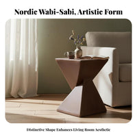 Wabi-Sabi Aesthetic Twisted Geometric Table Minimalist Design Twisted Pedestal Table Distressed Finish Nightstand Easy Assembly for Design Enthusiasts, Interior Designers, Living Room, Bedroom, Lobby, Reading Nook