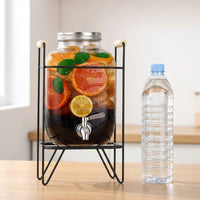 Large Capacity Glass Beverage Dispenser with Hammered Texture, High Borosilicate Drink Dispenser, Juice and Water Dispenser with Metal Stand