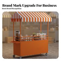 On Wheels Mobile Food Cart Multi-Purpose Street Food Stand Versatile Vendor Cart with Canopy Heavy Duty for Small Business Owners, Entrepreneurs, Caterers, Night Markets, Festivals, Craft Fairs, Retail Shops