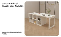 Wide Countertop Clothing Shop Display Counter Minimalist Design Shop Island with Storage Shelves Extendable Display Table for Boutique Owners, Boutiques, Beauty Salons, Cafes