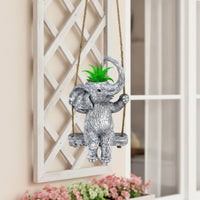 Resin Elephant Planter Gray and White Swing Seat Planter Easy to Hang Outdoor Decoration