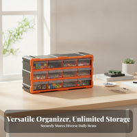 Removable Divider Drawer Parts Storage Cabinet Easy Visibility 12-Drawer Organizer Cabinet Orange Frame
