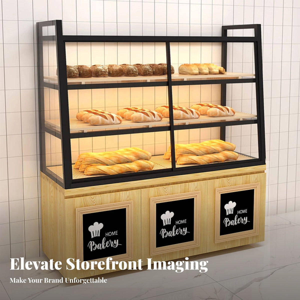 Bread Display Cabinet Space-Efficient Glass Bakery Display Counter High Visibility Sliding Door Pastry Cabinet for Caterers, Supermarkets, Cafes, Deli