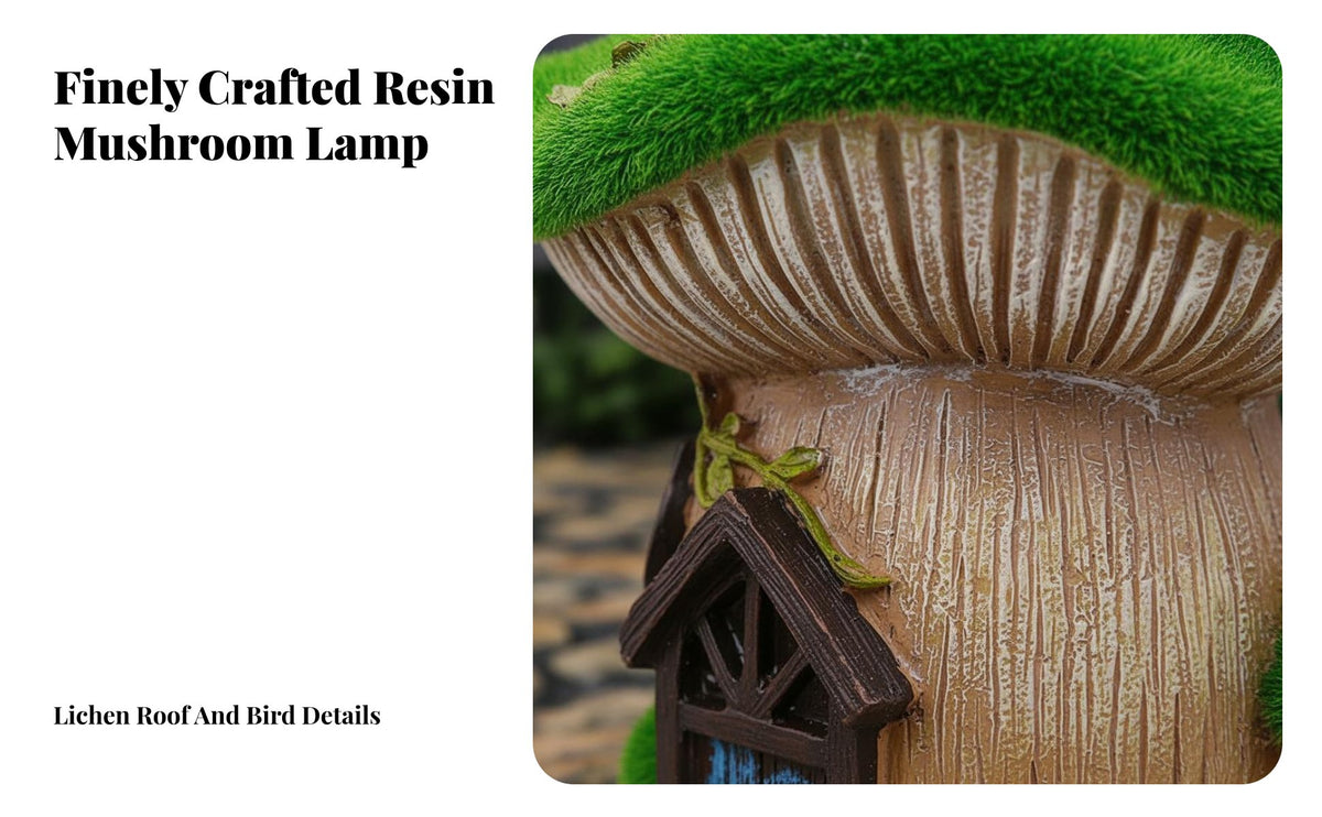 Solar Mushroom House Weather-Resistant Mushroom House Statue Waterproof Resin Garden Luminary for Patio, Balcony