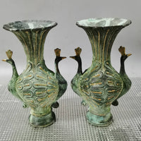 Mythical Bird Handle Vase Antique-Style Mouth Vase Bronze-Look Urn for Desk