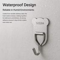 Wall Hooks, Brushed Silver Stainless Steel Towel Hook, Heavy Duty 3kg No Drill Hooks for Kitchen Bathroom, Automatic Traceless