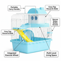 Cage with Accessories, Two-Tier Design, Water Bottle and Dishes, Small for Activity Rest Play, Villa with Handle