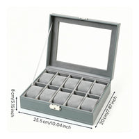 Soft Velvet Soft Cushioning 10 Slot Watch Box Leather-Look Finish 10-Slot Watch Case Transparent Lid Accessory Storage Front Latch
