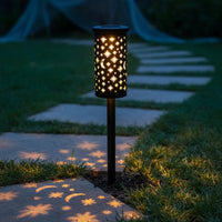 Waterproof Star and Moon Pattern Projection Light Wrought Iron Solar Projection Lantern Auto On/deactivated Decorative Solar Lawn Lamp for Patio, Walkway