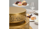 3 Pieces Metal Gold Cake Stand Decorative Round Dessert Stand Elegant Ornate Cake Pedestal Sturdy Base for Wedding, Party, Birthday