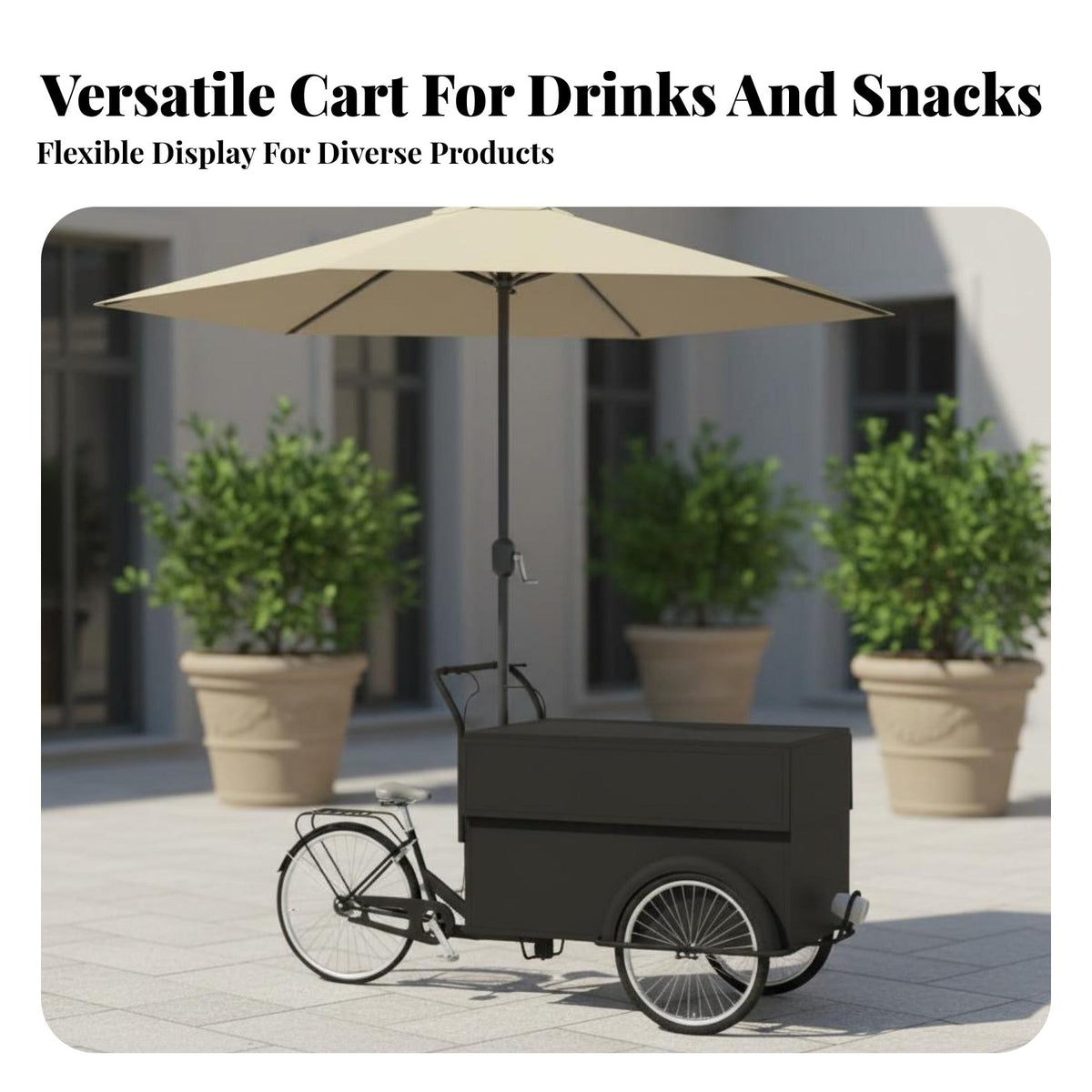 Street Vending Cart Large Countertop Beverage Bike Cart Sturdy Metal Frame Portable Flower Display Stand for Entrepreneurs, Scenic Areas, Outdoors