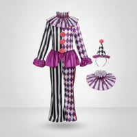 Clown Costume with Hat Ruffled Clown Costume Striped Outfit for Halloween, Cosplay, Stage Performance
