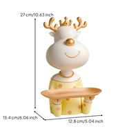 Decorative Deer Statue with Storage Tray Playful Deer Figurine with Tray Modern Storage Figurine Compact for Entryway