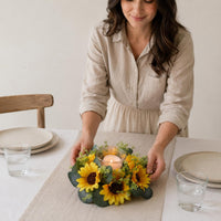Sun-Like Flower Candle Circle Green Leaves Artificial Sun-Like Flower Wreath