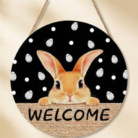 Easter Plaque Round  Wooden Bunny Door Hanger Festive Design Easter Decoration for Home Entrance, Porch, Classroom