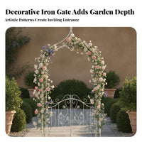 Weather-Resistant Wrought Iron Climbing Plant Archway Heavy Duty Flower Arch with Doors Easy Assembly Metal Garden Arch Gate Decorative Scrollwork for Gardeners, Homeowners, Event Planners, Yard, Patio