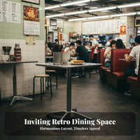 Industrial Look Folding Chair and Pedestal Table Retro Design Square Table with 4 Chairs Sturdy Construction Restaurant Dining Set Space-Saving for Cafe Owners, Homeowners, Snack Bar, Diner, Food Court