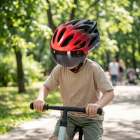 Adjustable Cycle Helmet with Tail Light Vented Bike Helmet with Visor Cooling Lightweight for Children, Adolescents