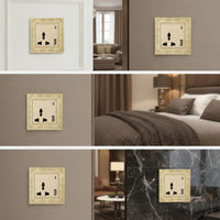 Antique Gold Decorative Outlet Panel Ornate Retro Socket Plate Vintage Embossed Wall Plate Metal for Interior Designers, Homeowners, Living Room, Bedroom, Hotel