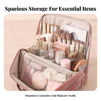 Adjustable Dividers Large Capacity Makeup Bag Lightweight Portable Travel Cosmetic Organizer Luggage Handle Sleeve for Gift Givers, Vacation