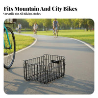 Large Capacity Foldable Rear Bike Basket Heavy Duty Folding Rear Bike Basket Safety Reflector for Commuters, Shopping