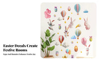 Easter Bunny Wall Sticker Self Adhesion 3D Cartoon Hare Decal Peel and Pink Easter Egg Stickers for Young Children, Playroom, Kindergarten, Classroom